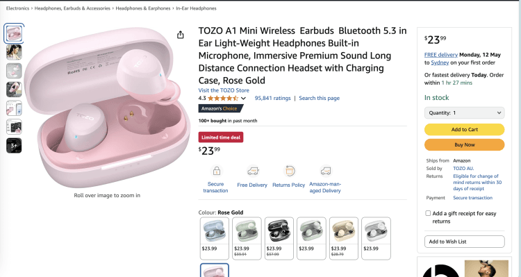 Amazon: TOZO A1 Mini Wireless Earbuds – $23.99